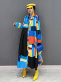 Loose Straight Midi Dresses For Women Lapel Long Sleeve Patchwork Single Breasted Print Casual Dress Female Spring