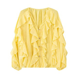 Summer Fashion V Collar Folded Folded Shirt Female
