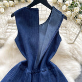 Small Fashion Sleeker-Less Round-Necked Denim Dress Women's Summer Waists Thin Temperament 100-Folded Vest