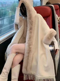 Woman Winter 2022 Shawl Knitted Padded Cashmere Women's Sweater Wool Tie Hat Cloak Red Cape Hooded Cloak Women's