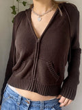 Hooded Crop Knit Cardigan-Outfit