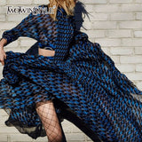 Patchwork Dress For Women Print Stand Collar Tunic High Waist Ruched Long Dresses 2020 Spring Elegant