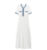 Escuse Side Spliced Round Collar Metal Buckle Knit Dress Women's Elastic Tights On The