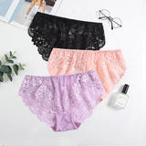 3pcs/Pack! Mid Waist Lace Panties Women Plus Size Ultra Thin Briefs XL to XXXXL Solid Underwear
