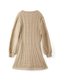 Color Cute V-Neck Cable Knit Long Sleeve Mini
