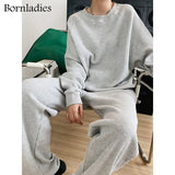 2022 Autumn Women Waffle Cotton Sweatshirt Suit Oversized Sets Female Loose Sweatshirt + Long Pants Suits Short