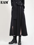 High Elastic Waist Half-body Black Slit Solid Color Zipper Casual Skirt Women Fashion Tide New Spring Autumn 2023