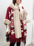 Woman Winter 2022 Shawl Knitted Padded Cashmere Women's Sweater Wool Tie Hat Cloak Red Cape Hooded Cloak Women's