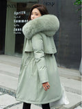 Winter New Women's Parkas Plush Cotton Jacket Thick Coat with Hood Oversized Midi Long Wool Collar Warm Padded Hot