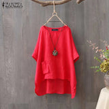 Summer Blouse Women Half Sleeve Tunic Tops Solid Work Shirt Casual Loose Vintage Cotton Linen Blusas