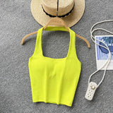 Summer Basic Halter Sexy Camisole Women Elastic Waist Design Slim Strap Top Korean Female Y2K Backless Beach
