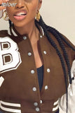 Fall Winter Print Patchwork Yellow Jackets For Women 2023 Long Sleeve Varsity Jacket Buttons Loose Baseball Jacket