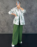 Sets Loose Long Sleeve Printed Shirt Two Piece Set Women Elegant Lapel Top Suits Female Split End Wide Leg Pants Outfits-Outfit