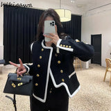 Women Jackets O-neck Long Sleeve Double-breasted Coat 2023 Ropa Mujer Fashion Vintage Temperament Tops Y2k Clothes
