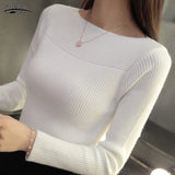 Korean Style Sweater Knitted Pullover Women 2021 Spring Casual Long Sleeve Sweaters Jumper Women Slim White Pull