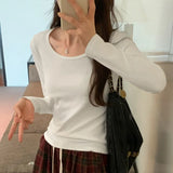 Solid Color Large Round Neck Boutique Cashmere Bottomed Shirt With Slim Body And Long-Sleeved T-Shirt-Outfit