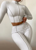 Ribbed Turtleneck Crop Top and Pants 2pc Set 618-0-Outfit