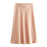 2024 New Elastic Waistline Simple Full-Color Satin Full-Length Skirt-Outfit
