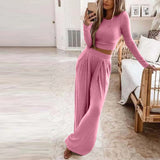 Women's Tracksuit Solid Basic Women T-shirt And Wide Leg Pants Loungewear Matching Sets Outfits Two Piece Set Jogging