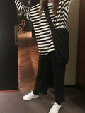 Autumn Women Harajuku Striped Tshirt Long Sleeve O-Neck T-Shirts Ulzzang Korean Casual T Shirt Femme Black Tops-Outfit