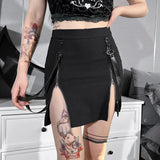 Dark Wind Summer New Double Zipper Bag Hip Fork Goth Design Tight Half Skirt Woman-Outfit