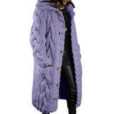 Autumer Winter Long Sleeve Top Crew Neck Women Sweater Knit Cardigan Pull Button Thick Warm Loose Casual Long Coat