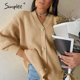 Casual long knitted cardigan female autumn winter Loose lantern sleeve sweater cardigan Basic white button women's