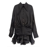 Spring 2025 New Fashion Temperament Collar Single Row Buckle Lotus Leaf Side Design Short Women's