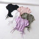 Side Drawstring Tie Up Ruched Tank Tops Women Solid Color Slim Crop Top Ladies Streetwear Ribbed Knitted Tees