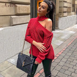 Women's Sweaters 2019 New Casual Solid Loose Sweater Bare Shoulders Knitted Pullovers Winter Oversized Sweaters