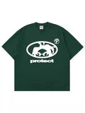 Street Trend Brand Prote Ct Print T-Shirt Gothic High Street Loose T-Shirt Casual Hip-Hop Short