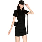 2023 Summer Short Sleeve Cotton Buttons Polo Sexy Dress Women Fashion Streetwear Outfits Party Elegant Pencil