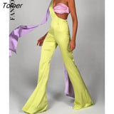 Patchwork Sexy One Shoulder Backless Women Jumpsuit Green Sleeveless Satin Fashion Jumpsuit Lady Summer Slim