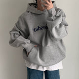 Vintage Embroidery Letter Solid Color Hoodie-Outfit