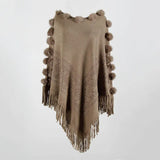 Cloak Sweater Shawl Outwear Warm Tassel Shawl Hairball Knitted Women Casual Loose Poncho Cape Coat Cloak Knitting