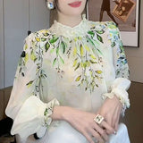 And Elegant Loose Floral Shirt 2023 Spring New Fashion Splicing Age-Reducing Waist And Thin Blouse Ladies-Outfit
