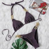 Toloer New Bikini, Gold Diamond Chain Split Swimsuit, Sexy Special Fabric Women's