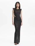 High-End Women's Hot Diamond Sexy Fork Perspective Sleeveless Dress Thin Ass Dress