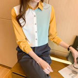 patchwork printing ladies shirts Women's Blouses 2021 Spring Autumn Long Sleeve Shirts Tops Blusas