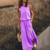 Summer New Women's Rounded Sleeveless Dress Open Multi-Colored Long