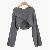Long Sleeve Cross Irregular Knitted Sweater Women's Short Pullover Sweaters Autumn Winter 2022 Streetwear Y2K Tops