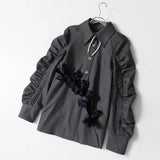 New Careful Machine Bow Knot Hollow Age Reduction Porch Fold Bubble Sleeve Top
