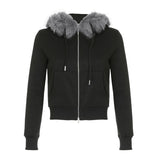 Spliced Zipper Hooded Jacket Woman 2025 Autumn And Winter Retro Letter Embroidery Short