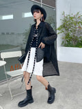 Loose Fit Black Mesh Irregular Ribbon Big Size Jacket New Lapel Long Sleeve Women Coat Fashion Spring Autumn 2023