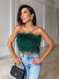 Graduation party Women's Corset Fur Crop Top Y2K Fashion Strapless Summer New Sexy Streetwear Sleeveless Backless Off Shoulder Tanks and