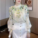 And Elegant Loose Floral Shirt 2023 Spring New Fashion Splicing Age-Reducing Waist And Thin Blouse Ladies-Outfit