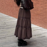 Holiday Style Solid Color Flowing Lace Splicing Long Skirt Temperament Thin Umbrella Skirt 2025