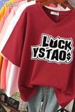 100% Cotton L-5XL T Shirt Plus Size Tshirt Short Sleeve Women Top Summer Letter Print Couple V Neck Oversized T
