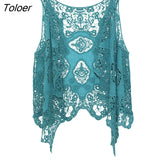 Summer Beach Cover Up Top Cardigain Hippie Froral Patchwork Lace Vest Retro Vintage Crochet Asymmetric Open Stitch