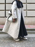 Women Winter Jacket 2022 Simple Fashion Solid Color Rhombus Single-breasted Long Cotton-padded Parkas Trench Coat for